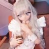 DD101 Luna 68cm TPE anime doll holding a drink, highlighting her detailed face and outfit.