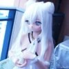 DD101 Luna 68cm TPE anime doll with white hair in a relaxed sitting pose, holding a small object.