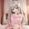 DD102 Eri 68cm TPE anime doll closeup of her face with striking blue eyes and wearing pink pajamas DD102 Eri - Anime TPE Figure with Articulated Skeleton, TPE Body PVC Head 68cm product image showing body appearance and material texture