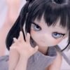 DD103 Mei 68cm TPE anime doll, close-up of her face wearing a grey sweater, hand raised.