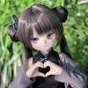 DD103 Mei 68cm TPE anime doll making a heart shape with her hands outdoors.