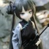 DD103 Mei 68cm TPE anime doll posing with a toy gun in an outdoor rocky environment.
