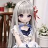 DD104 Seraphina 68cm TPE anime doll portrait, wearing a white and blue dress with red hair accessory.