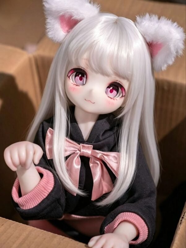 Dd105 Hinata Anime Tpe Figure with Articulated Skeleton Tpe Body Pvc Head 68cm Dd105 Luna 68cm Tpe Anime Doll Close up of Her Face with Large Pink Eyes and Fluffy Cat Ears Dd105 Dd105 luna face close up anime style cat ears