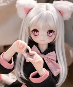 DD105 Luna 68cm TPE anime doll showing delicate hands forming a heart shape with a sweet expression.