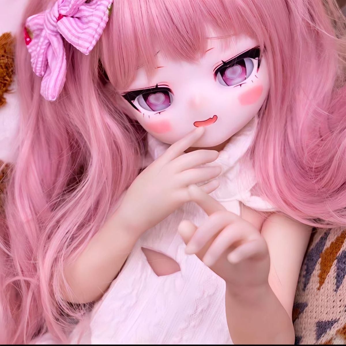 DD107 Lila 68cm TPE anime doll closeup of her face showing expressive eyes and charming gesture Dd107 Lila Anime Tpe Figure with Articulated Skeleton Tpe Body Pvc Head 68cm Dd107 Lila 68cm Tpe Anime Doll Close up of Her Face Showing Expressive Eyes and Charming Gesture Dd107 Dd107 lila anime doll face close up finger to lips