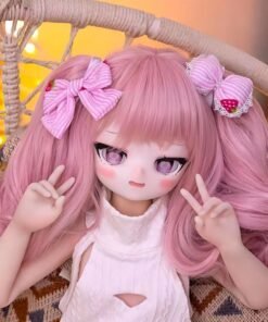 Home Sexdollwildnight comyour Perfect Companion Awaits Dd107 Lila 68cm Tpe Anime Doll Front View Showing Playful Pose with Pink Wig and White Dress Dd107 Dd107 lila anime doll front pose peace signs
