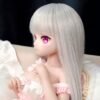 DD109 Seraphina 68cm TPE anime doll, side profile view highlighting her detailed face, large purple eyes, and flowing silver hair.