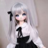 DD110 Luna 68cm TPE doll closeup of her face with silver hair large blue eyes and rosy cheeks Luna - DD110 Anime Full-Body TPE Figure with Articulated Skeleton, TPE Body PVC Head 68cm product image showing body appearance and material texture