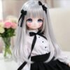 DD110 Luna 68cm TPE doll in a schoolgirl outfit, featuring long silver hair and a full body pose.