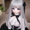 DD110 Luna 68cm TPE doll, upper body view highlighting the ruffled details of her white blouse and black ribbon.