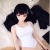 DD113 Ren 168cm full TPE realistic doll, full body view in white swimsuit, lying on bed.