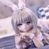 DD115 Luna 68cm TPE anime doll, detailed view of her face with rosy cheeks and long, flowing silver hair.