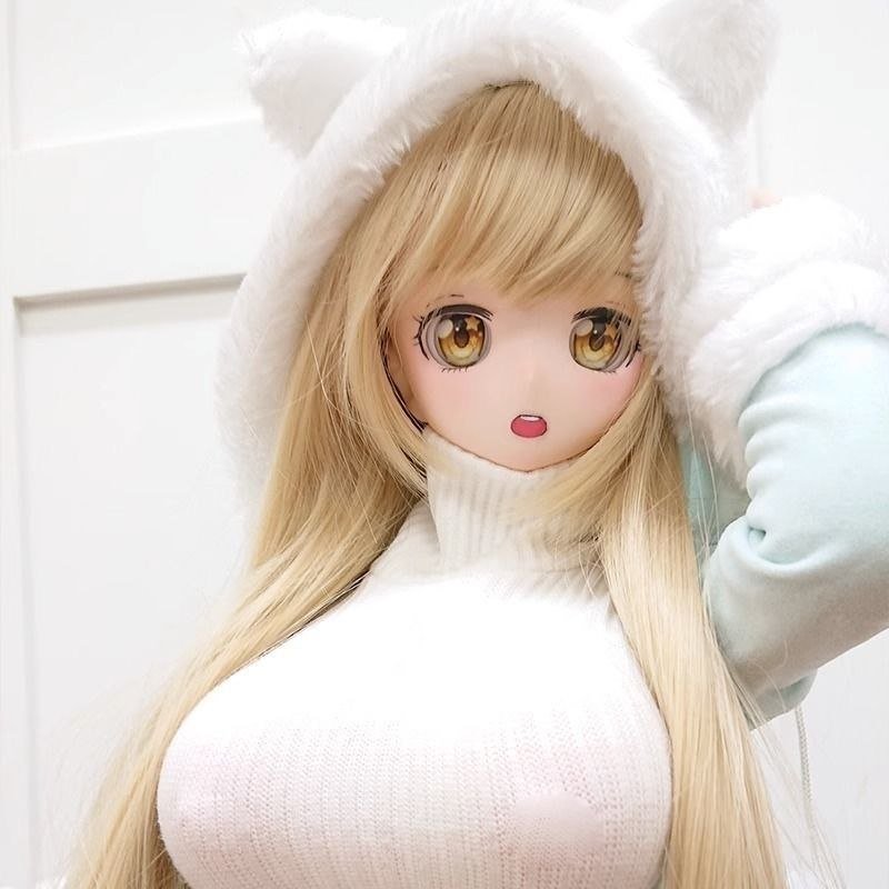 DD120 Luna 168cm TPE realistic doll closeup of her expressive face with large golden eyes and fluffy hood Dd120 Luna Tpe Full Body Realistic Doll with Articulated Skeleton 68cm Dd120 Luna 168cm Tpe Realistic Doll Close up of Her Expressive Face with Large Golden Eyes and Fluffy Hood Dd120 Dd120 luna face close up hood detail