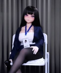 DD124 Aiko 168cm TPE doll, sitting elegantly on a chair, displaying her professional and alluring appearance.