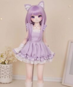 tg_7252030314_20260902_175343 Luna 68cm TPE anime doll, full body front view showcasing her charming lavender dress and cat ears.